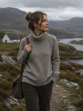 Celtic & Co Oatmeal Turtleneck Lambswool Angora Sweater Made In Scotland